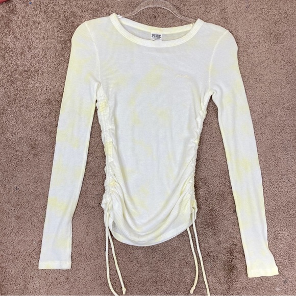 PINK Victoria's Secret | Waffle Knit Cinched Yellow Tie Dye Tee XS - Picture 1 of 6